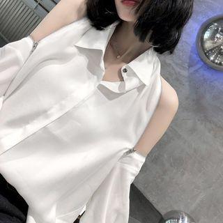Long-sleeve Cold Shoulder Sheer Shirt