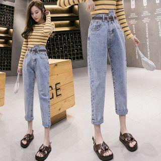 Asymmetric High-waist Tapered Jeans