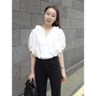 Ruffled-collar Puff 3/4-sleeve Blouse