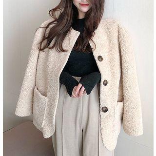 Loose-fit Fleece Jacket Beige - One Size