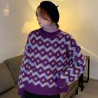 Round Neck Geometric Print Sweater Purple - One Size