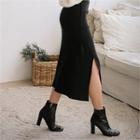 Band-waist Slit-side Knit Long Skirt