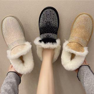 Fluffy Trim Rhinestone Snow Boots