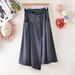 Asymmetrical Belted Midi A-line Skirt