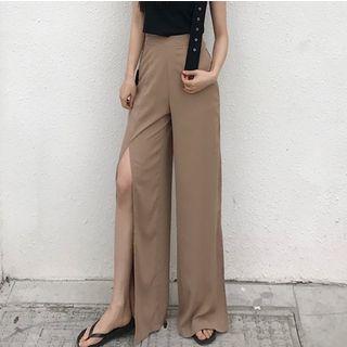 High-waist Slited Wide-leg Pants