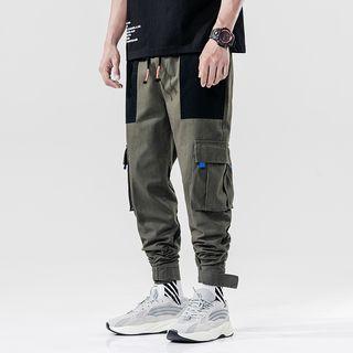 Color Block Cross Strap Cropped Cargo Harem Pants