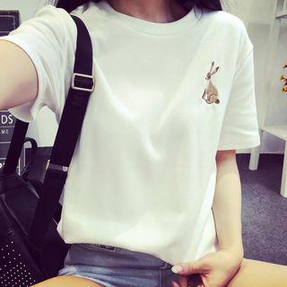 Rabbit Embroidered Short-sleeve T-shirt