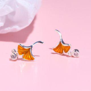 Ginkgo Rhinestone Stud Earring 1 Pair - Earrings - 925 Silver - Ginkgo - One Size