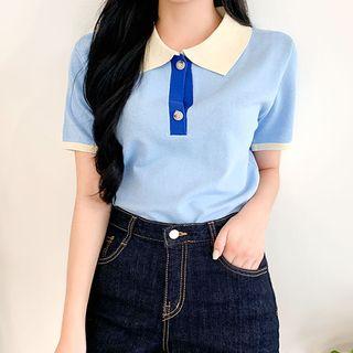 Color-block Knit Polo Shirt