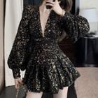 Star Print Long-sleeve Mini A-line Dress
