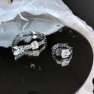 Belt / Chain Rhinestone Sterling Silver Ring