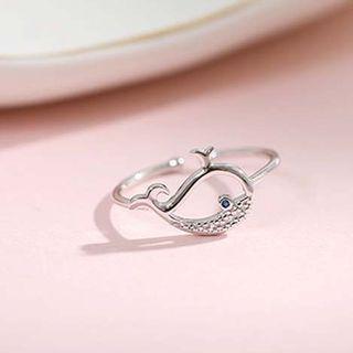 Rhinestone Whale Open Ring 1pc - Silver - One Size