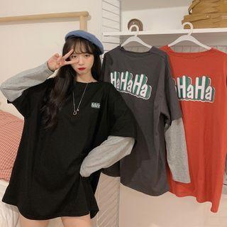 Lettering Back Panel Sleeve Round Neck Top