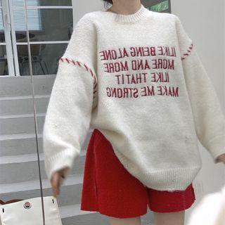 Long-sleeve Lettering  Knit Sweater