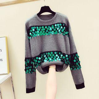 Sequined Color-block Sweater