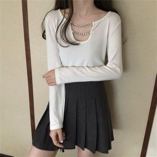 Long-sleeve Plain Chain Top