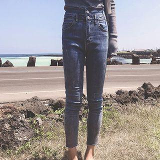 Washed Fray Hem Skinny Jeans