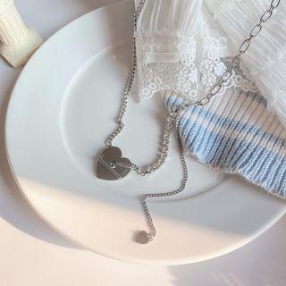 Heart Rhinestone Pendant Alloy Necklace Necklace - Love Heart - Silver - One Size