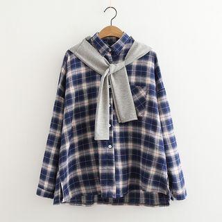Mock Two-piece Plaid Long-sleeve Shirt