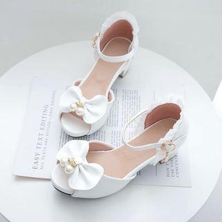 Peep-toe Bow Block Heel Dorsay Pumps