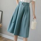Plain Belted Midi A-line Skirt