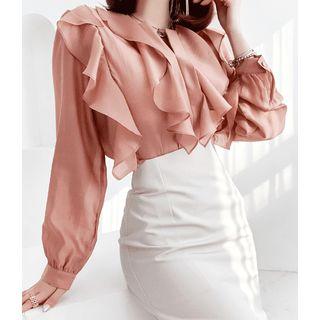 Ruffle-front Sheer Blouse