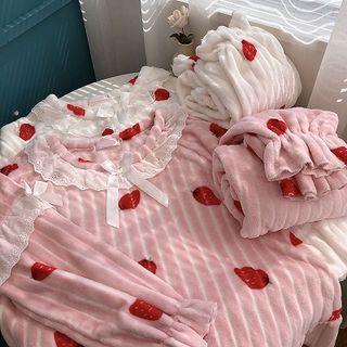 Set:print Long-sleeve Top + High-waist Fleece Pants
