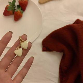 Heart Glaze Dangle Earring 1 Pair - Silver Steel Earring - Gold & White - One Size