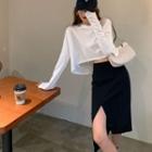 Plain Long-sleeve Cropped T-shirt / Plain Skirt