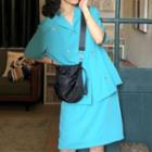 Short-sleeve Floral Embroidered Shirt / A-line Skirt