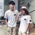 Couple Matching Short-sleeve Embroidered Tag T-shirt