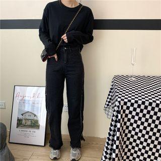 High Waist Zip Straight Leg Jeans