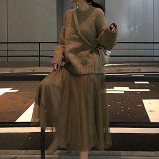 Set: Plain Sweater+ Midi Mesh Skirt