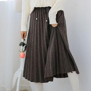Plain Tie-waist Pleated Skirt