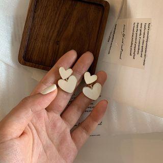 Heart Glaze Dangle Earring 1 Pc - Gold - One Size