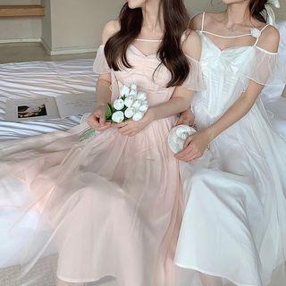 Cold-shoulder Asymmetrical Floral A-line Dress