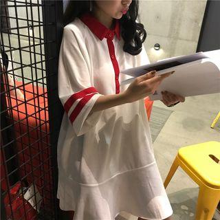 Elbow-sleeve Polo Collar Dress