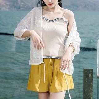 3/4-sleeve Tie-front Lace Top