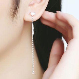 Rhinestone Drop Earring 1 Pair - S925 Silver - Silver - One Size