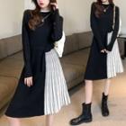 Asymmetrical Accordion Pleat Knit Midi Dress Black - One Size
