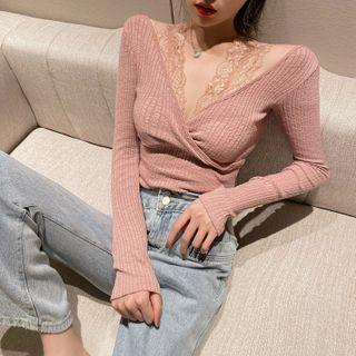 Lace Panel Cold-shoulder Knit Top