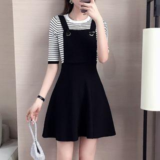 Mock Two-piece Short-sleeve Knit A-line Dress