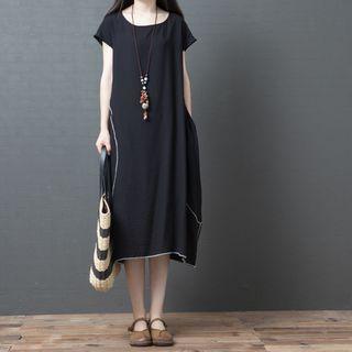 Short-sleeve Contrast Trim Midi Tunic Dress