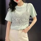 Mock Two-piece Short-sleeve Lace Top
