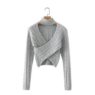 Halter Cut-out Crisscross Knit Top Gray - S