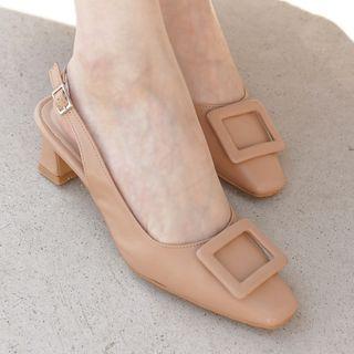 Buckled Block-heel Slingback Pumps