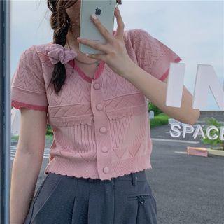 Color Block Cutout Short-sleeve Knit Top