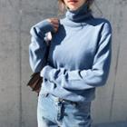 Turtleneck Wool Blend Sweater Sky Blue - One Size