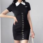 Contrast Collar Short Sleeve Polo Bodycon Dress