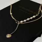 Heart Faux Pearl Layered Alloy Choker White & Gold - One Size